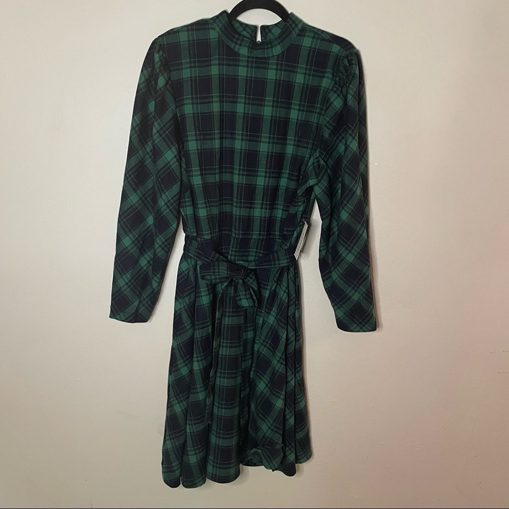 Eloquii Green and Blue Plaid Fit and Flare Mock Neck Dress Women’s Size 16